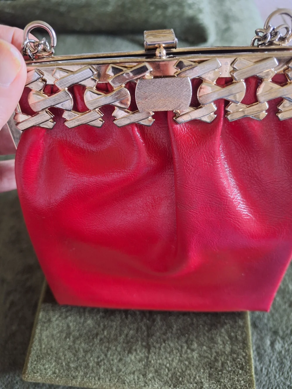 Red Vintage Evening Bag with Goldtone Frame